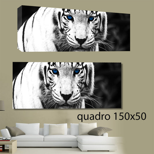 QUADRI MODERNI TELA 150X50  TIGRE PANTERA ANIMALI WHITE ARREDO CASA ARTE