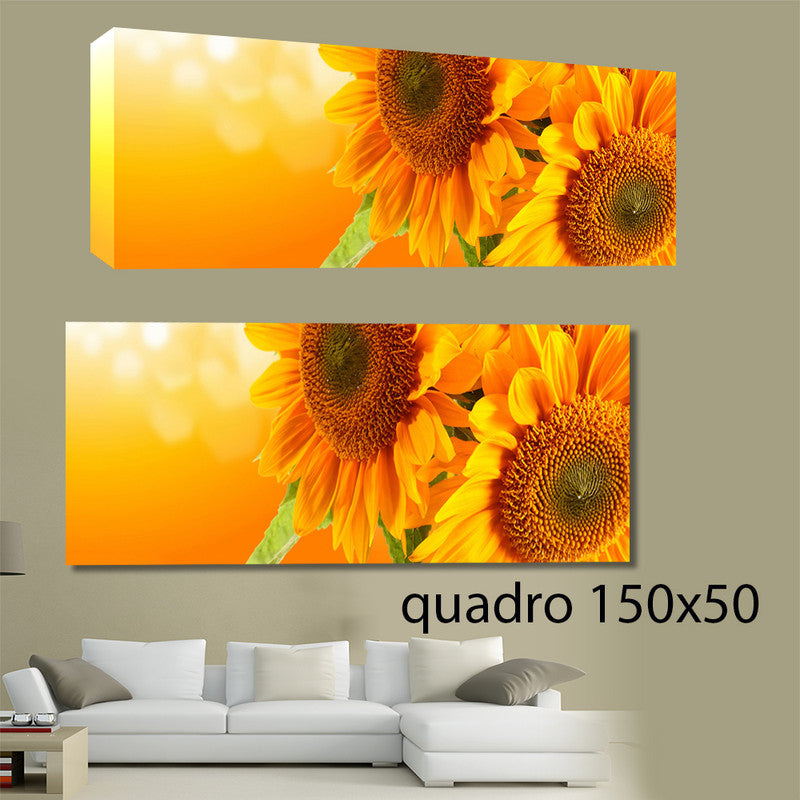 QUADRI MODERNI TELA 150X50 GIRASOLI TRAMONTO COLORI FIORI NATURA ARREDO