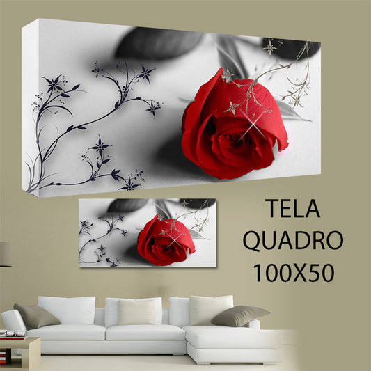 QUADRI MODERNI TELA 100X50 ROSA ROSSA AMORE FIORE PASSIONE LOVE ARREDO NATURA