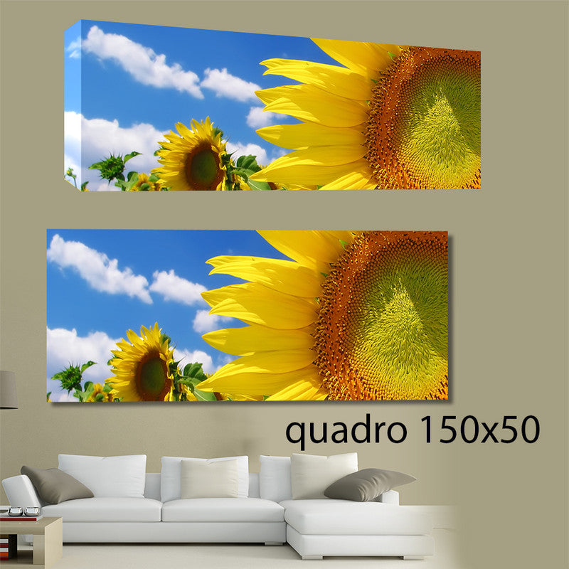 QUADRI MODERNI TELA 150X50 GIRASOLE FIORI NATURA CIELO PRATO FIORAIO ARREDO