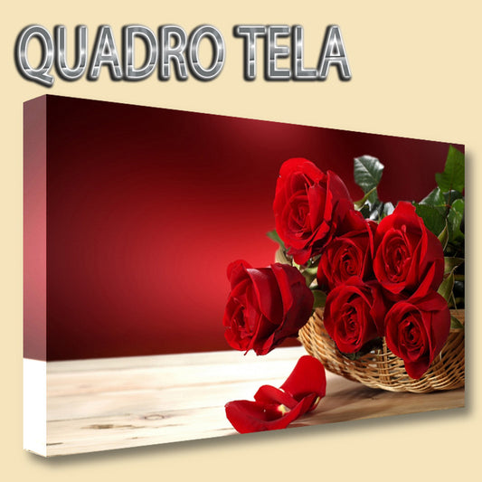 QUADRI MODERNI TELA 100X70 FIORI ROSE ROSSE FIORERIA NATURA AMORE LOVE