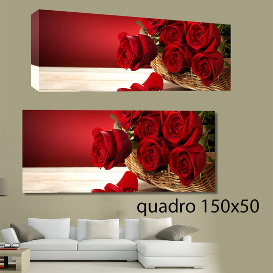 QUADRI MODERNI TELA 150X50 FIORI ROSE ROSSE FIORERIA NATURA AMORE LOVE