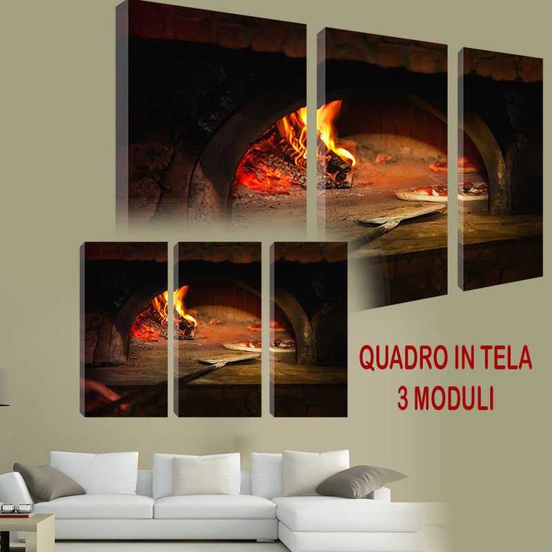 QUADRI MODERNI TELA ARTE 120X90 3PZ FOOD FORNO A LEGNA PIZZA NAPOLETANA ITALIAN