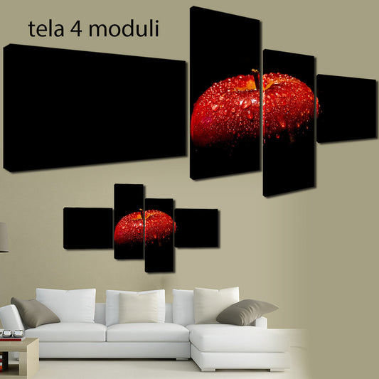 QUADRI MODERNI TELA 170X70 4PZ  FRUTTA MELA APPLE ASTRATTO FOOD FRUTTIVENDOLO