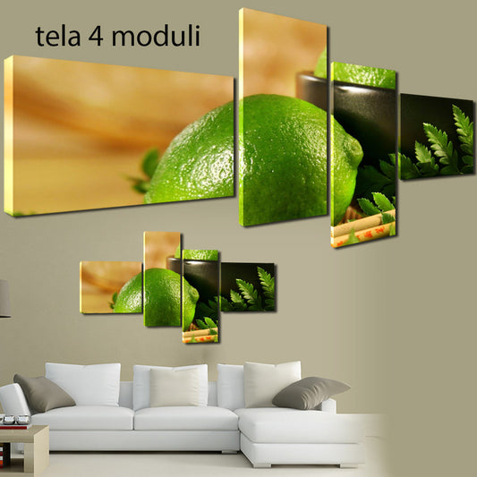 QUADRI MODERNI TELA 200x100 4pz  FRUTTA ESOTICA AGRUMI LIMONI FRUTTIVENDOLO FOOD