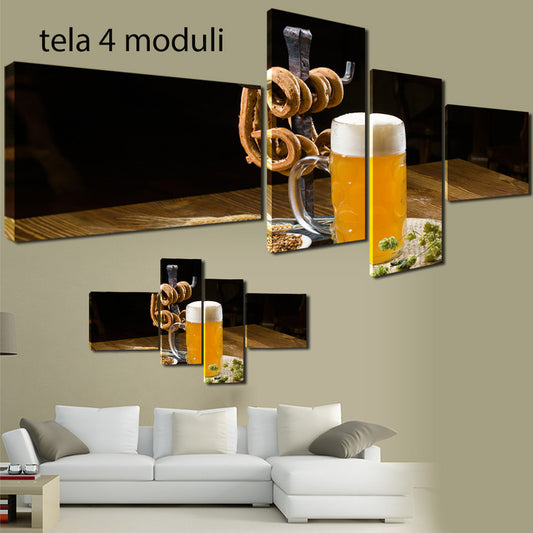 QUADRI MODERNI TELA 170X70 4PZ BIRRA BIONDA BIRRERIA PUGLIA STUZZICHERIA TARALLi