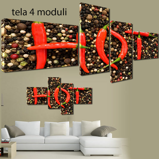 QUADRI MODERNI TELA 170X70 4PZ PEPERONCINO HOT CALABRIA MESSICO CHILI ARREDO