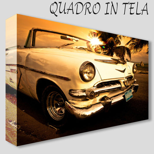 QUADRI MODERNI TELA 100X70  AUTO D'EPOCA DECAPPOTTABILE ARREDO ANTICO TRAMONTO