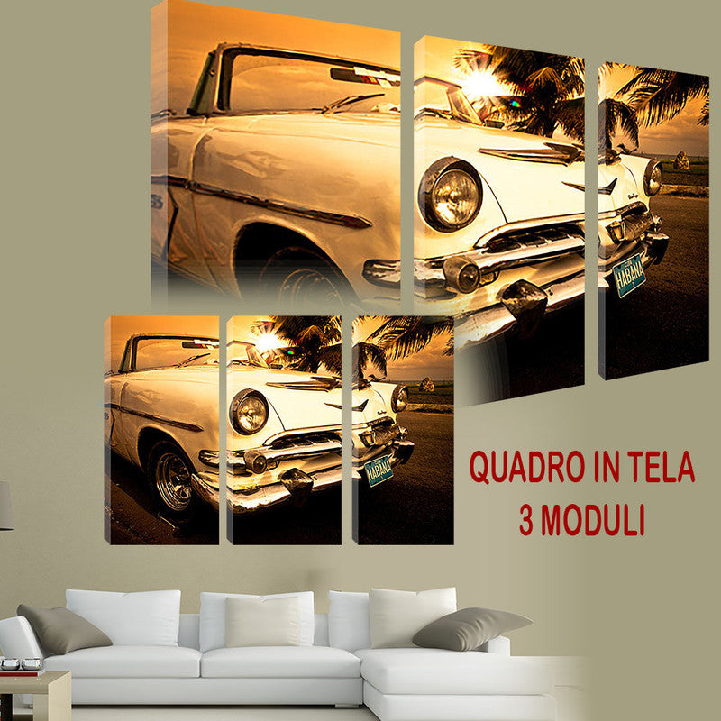 QUADRI MODERNI TELA ARTE 120X90 3PZ AUTO D'EPOCA DECAPPOTTABILE ARREDO ANTICO