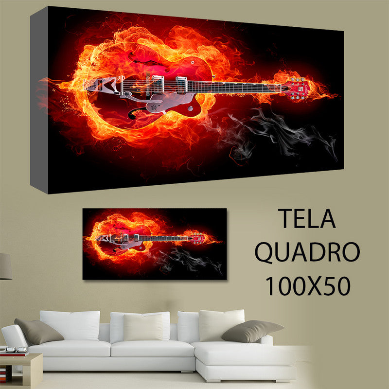 QUADRI MODERNI TELA 100X50 MUSICA FUOCO VIOLINO CHITARRA ELETTRICA ARTE ARRED