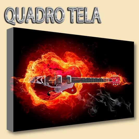 QUADRI MODERNI TELA 100X70  MUSICA FUOCO VIOLINO CHITARRA ELETTRICA ARTE ARREDO