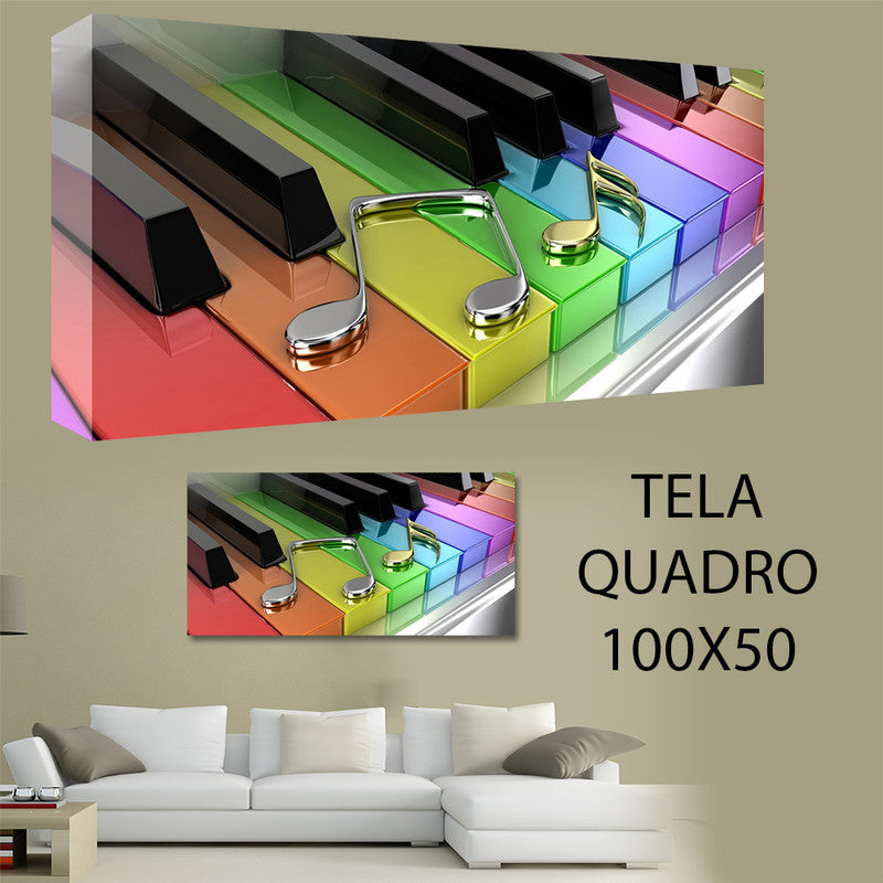 QUADRI MODERNI TELA 100X50 MUSICA PIANOFORTE COLORI NOTE MUSICALI ARTE ARREDO