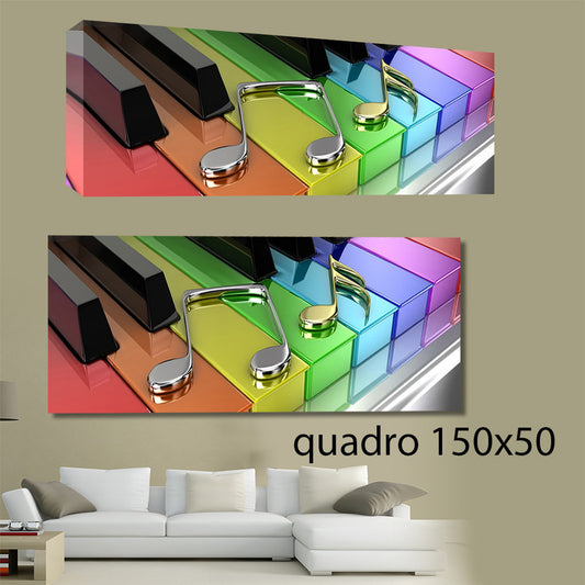 QUADRI MODERNI TELA 150X50 MUSICA PIANOFORTE COLORI NOTE MUSICALI ARTE