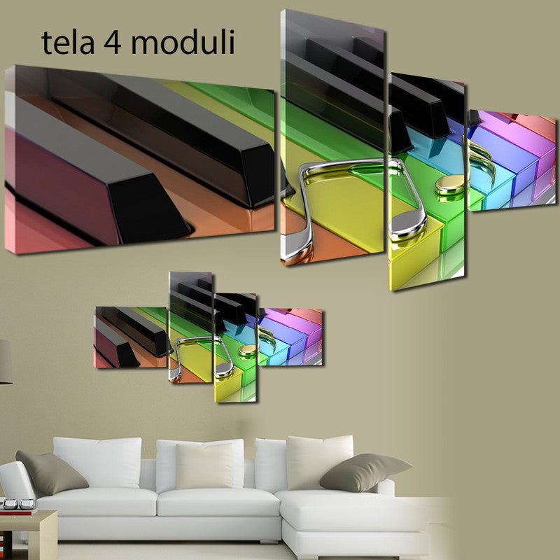 QUADRI MODERNI TELA 200x100 4pz  MUSICA PIANOFORTE COLORI NOTE MUSICALI ARTE