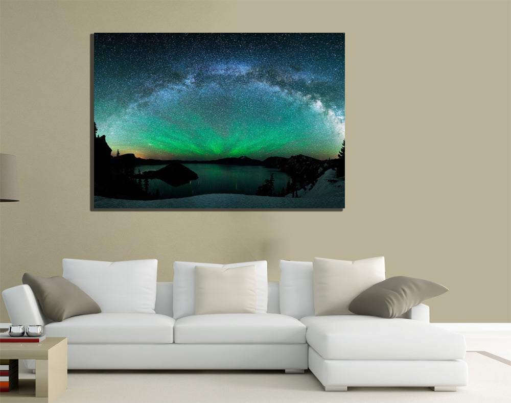 QUADRI MODERNI TELA XXL 200X125 AURORA BOREALE FINLANDIA LAPPONIA STELLE NATURA