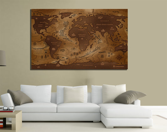 QUADRI MODERNI TELA 100X70 CARTA GEOGRAFICA MONDO AMERICA ASIA ITALIA ARREDO